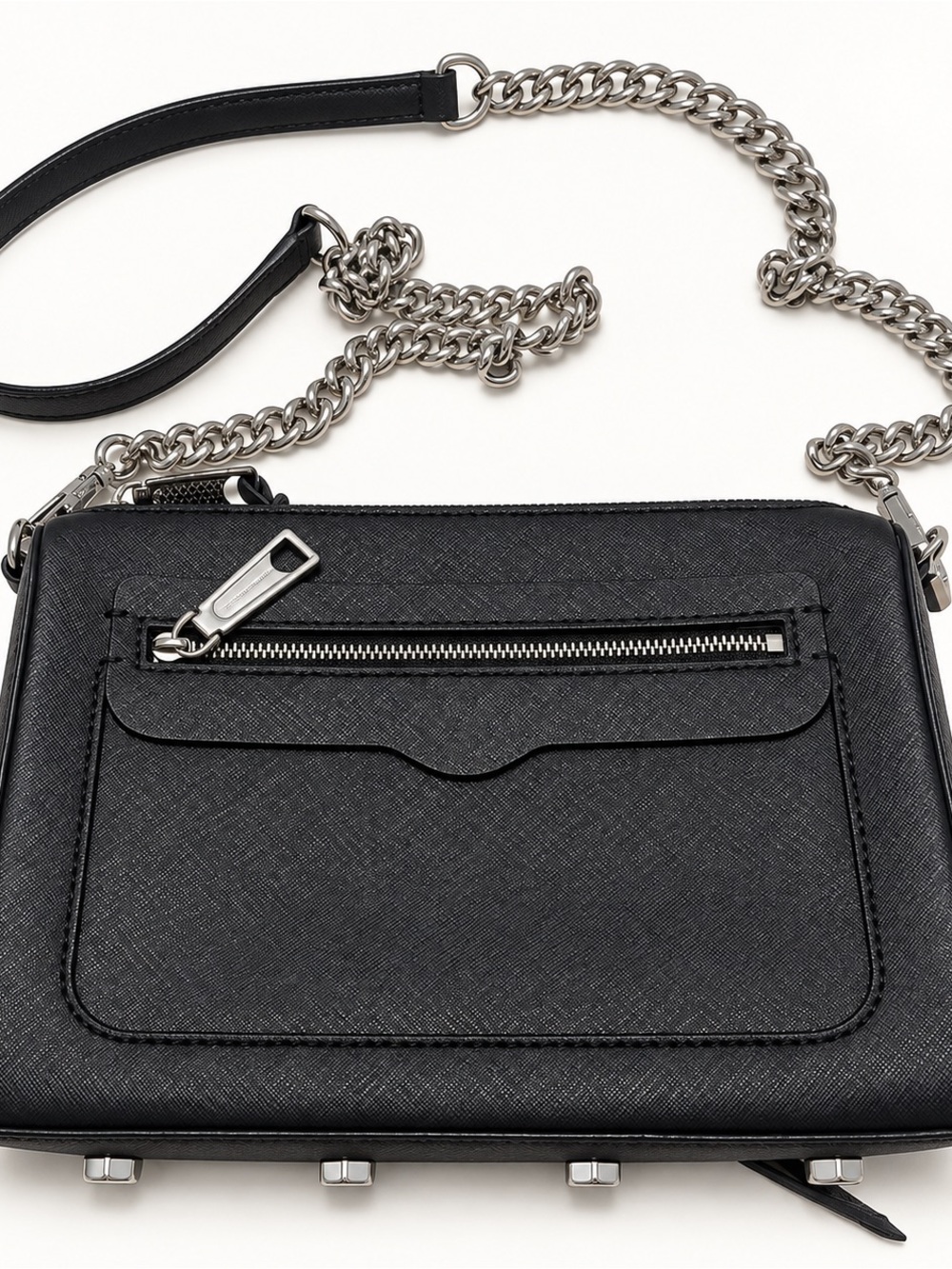 REBECCA MINKOFF Avery Black Saffiano Leather Chain Crossbody Bag